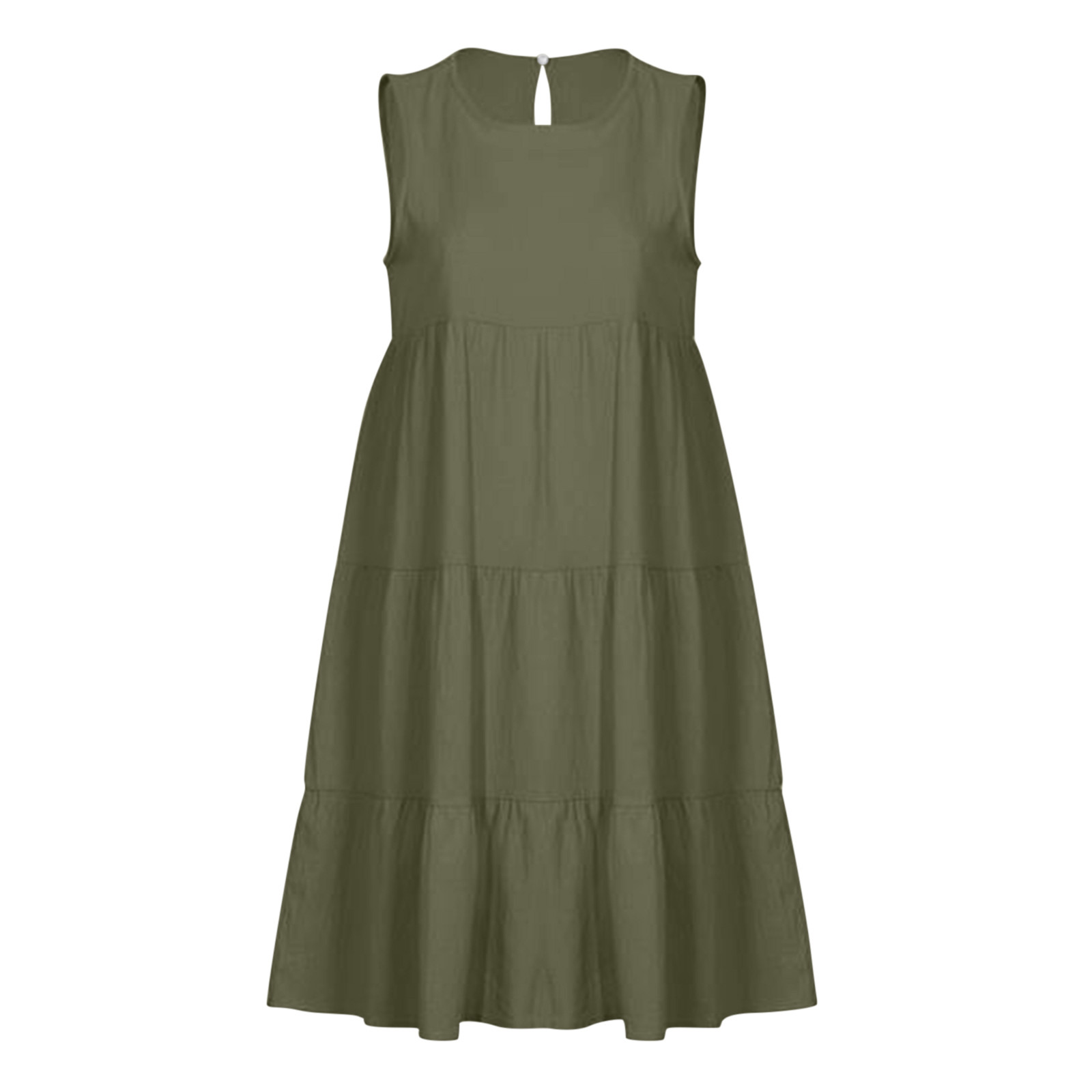 thumbnail image 4 of Vestido informal sin mangas para mujer - Vestido camiseta mini con cuello redondo, plisado y bolsillos, 4 of 5